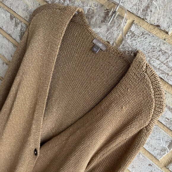 J. Jill Long Sleeve Gold Metallic Knit Cardigan Sweater Women's Size L - Picture 4 of 9